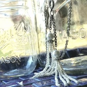 Chico's Extra Long Double Pearl Tassel Necklace